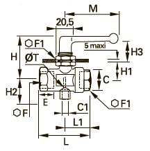 0489 3/2-ходовой продольный шаровой кран с вентиляционным отверстием, внутренняя резьба BSPP и метрическая (Копировать)