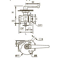 0436 3/2-ходовой продольный запираемый шаровой кран 3/2 с вентиляционным отверстием, резьбовым выпускным отверстием, внутренняя резьба BSPP и метрическая