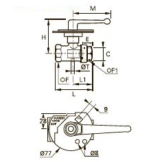 0437 3/2-ходовой продольный запираемый в трех положениях шаровой кран с вентиляционным отверстием, внутренняя резьба BSPP