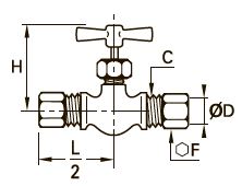 0510 Продольный игольчатый кран с компрессионными соединениями